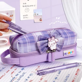 Ins Japanese JK Plaid Момиче, скъпа канцелярская чанта, Творчески мрежа, Популярна, красива и голям чанта за писалки, Канцелярский предмет