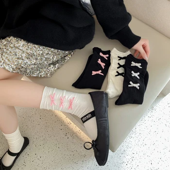 JK Lolita Сладки чорапи Принцеса, красиви кадифени чорапи Kawai с лък За момичета, дамски чорапи в Японски стил, обикновена, черни, бели, дълги Чорапи