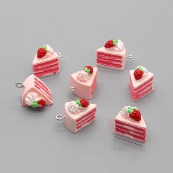 Jewdy Сладък Kawaii Пластове торта с ягодов крем Бижута висулка САМ Сладък стил на Храна Играта Обеци, Колие Ключодържател Аксесоари