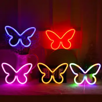 Led неонова светлина, цветни USB-лека нощ, 3D меко осветление, пеперуда, неонова реклама, монтиран на стената лампа, реквизит за снимки, Вечерни аксесоари, домашен декор