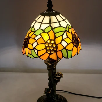 LongHuiJing 8-Инчов настолна лампа в американски стил Кънтри, Витражная стъклена лампа 