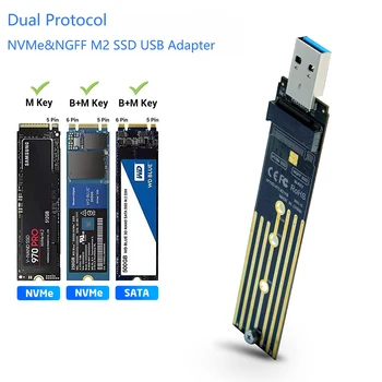 M. 2 NVMe NGFF-USB адаптер с Двойно протокол NVMe SATA M2 SSD Такса USB3.1 10 Gbit/с USB A Конвертор за M2 2230 2242 2260 2280 SSD
