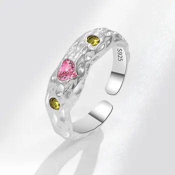 NBNB Ново романтично нарушения на сърдечния цветна Регулируем пръстен с цирконием За жени, Винтажное Висококачествено отворен пръстен за момичета, вечерни бижута за пръстите