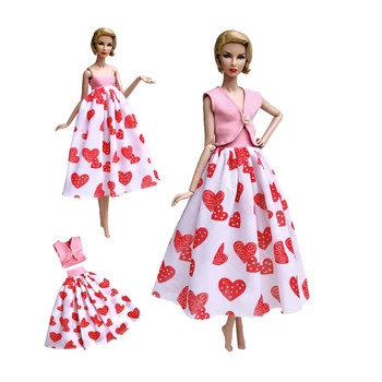 NK 1 Комплект, рокля на Принцеса с благородна цветен модел, с Модерна дизайнерска пола, ежедневни дрехи за Барби кукли, Аксесоари, подарък за момичета, играчка