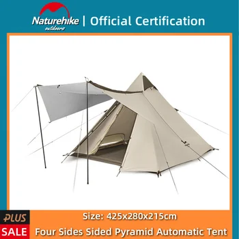 Naturehike 4-местна Пирамидални Автоматична Палатка с двойна врата, Голямо пространство За нощуване на открито, Автоматична палатка за пикник Със сянката кърпа в лобито