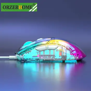 ORZERHOME, Прозрачна RGB Жичен мишката, 7 клавиши Макропрограммирования, 12800 точки на инч, Игра на мишката, Преносима Геймерская мишка с led подсветка за лаптоп
