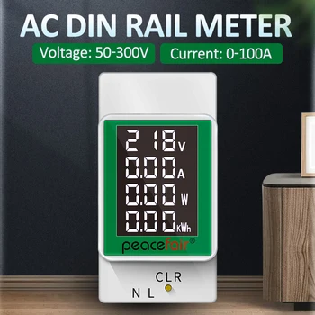 PZEM-008 AC50-300V 100A DIN-Рейк електромера LCD Цифров Амперметър Волтметър Ваттметр Многофункционален Измерване на Напрежение, Ток