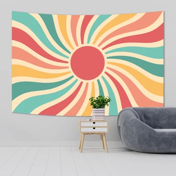 QdDeco многоцветен ретро слънчев гоблен в бохемски стил, монтиран на стената тапиз, абстрактни естетически декорации за спални