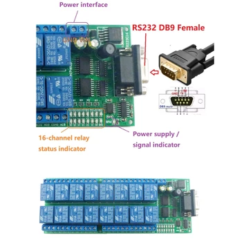 R223C16 16ch DC 12 v Сериен Порт DB9 UART RS232 Релеен модул за АД PC Com 3D принтер LED Двигател домашно осветление