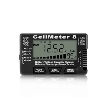 RC Cellmeter 8 Цифров Контролер за проверка на капацитета на батерията, тестер за напрежение за зададено измерване литиево-йонна батерия NiMH Nicd клетки, Черен
