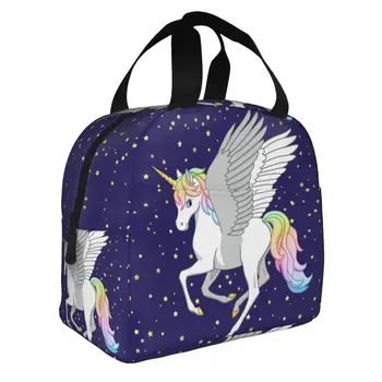 Rainbow Unicorn, летящ кон, Преносим Обяд-бокс, Фланец термоохладитель, чанта за обяд с изолация за жените, децата в училищна възраст