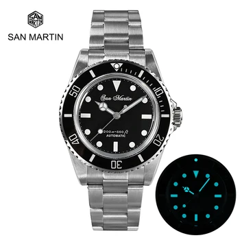 San Martin 39 мм Спортни Мъжки часовници за водолази Реколта Класически Луксозни Автоматични механични часовници Sapphire PT5000/SW200 20Bar Светлина