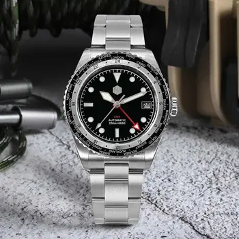 San Martin Мъжки Луксозни спортни часовници за гмуркане, Япония, NH34 GMT, Бизнес-часовник с автоматичен механичен механизъм, водоустойчиви часовници 200 м