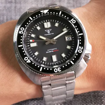 Tandorio 44 мм Автоматични мъжки часовник от неръждаема Стомана 20bar NH35A Механизъм Sunburst Циферблат с висока дата Сапфир кристал