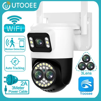 UTOOEE 4K 8MP Трехобъективная PTZ Wifi Камера с Два Екрана AI Проследяване на Човек Външна 4MP IP камера за видеонаблюдение Yoosee
