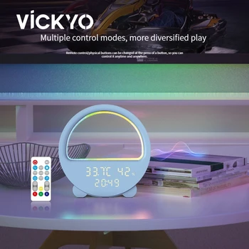 VICKYO Led smart alarm clock с температура и влажност, лека нощ с гласов контрол, нощна светлина за събуждане на закрито