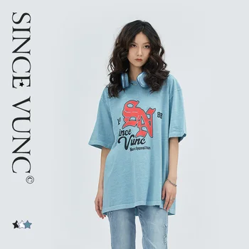 VUNC Нов продукт, Выстиранная Стара тениска с къс ръкав за мъже и жени, Американската Градинска Свободна Модна Марка памучен тениска с поролоновым принтом