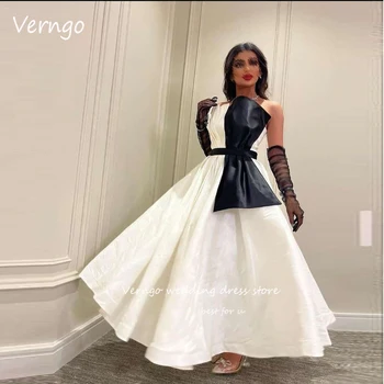 Verngo, вечерни рокли, А-силует от черно-бяла тафта, Дубайское Арабско-секси вечерна рокля с дължина до глезена, рокля за бала