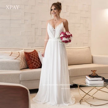 XPAY/Сватбени рокли Трапецовидна форма с дължина до пода на спагети презрамки, Секси Рокли Принцеса за булка, рокля за абитуриентски бал, Рокли за сватба