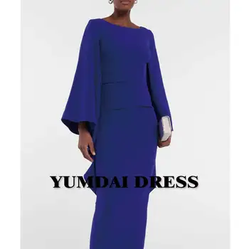 YUMDI Тъмно синьо Вечерна рокля с ръкав-шал, Бална Рокля за специални Случаи, Рокля MIDI за Сватбени партита, Луксозна Вечерна рокля в Дубай 2023