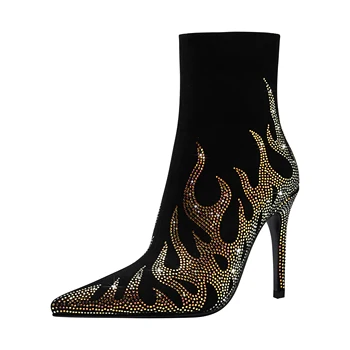 (YYDD) Есен-зима, Елегантни и Удобни дамски Ботильоны с декорация във формата на кристали, Обувки на много висок ток, вечерни обувки с цип, по-Големи размери 35-46