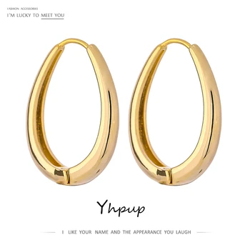Yhpup Приказно Метални Обеци-пръстени С Овална Геометрична шарка, Позлатени, с Изразен Темперамент, Подарък за Парти, Бижута Bijoux Femme