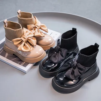 Zapatos Niña/ Детски Обувки на платформа; Колекция 2023 Г.; Есенна нови Обувки Принцеси За Момичета; Модни Ботильоны; Черни тънки Обувки; Детски Обувки; Дамски Обувки