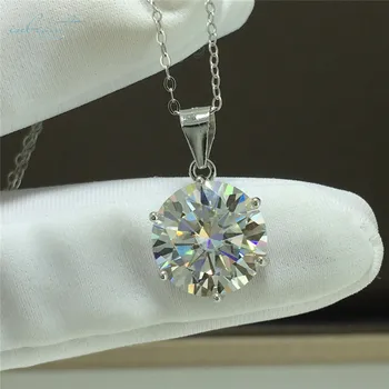inbeaut Сребро 925 проба с Кръгла форма, 20 карата, отлична кройката, диамантена огърлица с окачване от муассанита цвят D за жени, бижута по поръчка