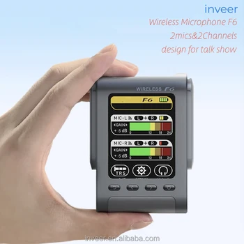 inveer 2.4 G двоен микрофон Аудио Безжичен за интервю или запис на живо за мобилен телефон PC-Рефлексен фотоапарат модел F6