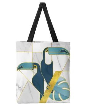 Абстрактно изкуство, Мраморни птица, Голям дамски холщовая чанта за пазаруване за Многократна употреба Еко-чанта за рамо и за студенти