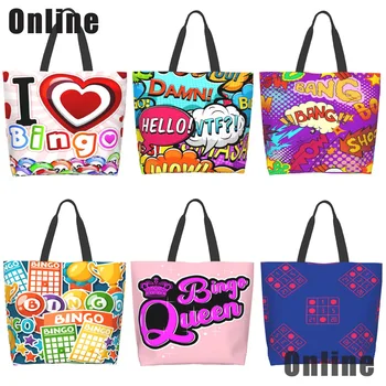 Аз обичам играта на бинго, смешни чанти, дамски чанти през рамо, ежедневни чанти за пазаруване, дамски чанти-тоут, сгъваеми чанти за многократна употреба за пазаруване