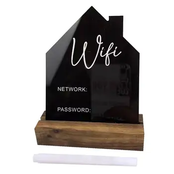 Акрилна плоча с парола на Wi-Fi с дървена основа и незаличим дръжка, креативна дъска за въвеждане на ръкописен текст във формата на къщички, украса за кафе-ресторант