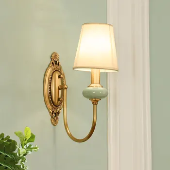 Американски Минималистичен Керамични мед, с монтиран на стената лампа от плат с една глава, нощна лампа за спални, монтиран на стената лампа за телевизор, Ретро Стенен лампа