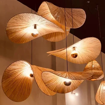 Бамбук подвесная лампа ръчна изработка за спални, хол, трапезария, лампа за виене на свят, Японски ретро-полилей, творчески висящи лампи