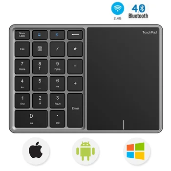 Безжична цифрова клавиатура 2.4 G с чувствителен на допир панел, Цифрова клавиатура, Bluetooth с възможност за презареждане за Android, Windows и IOS
