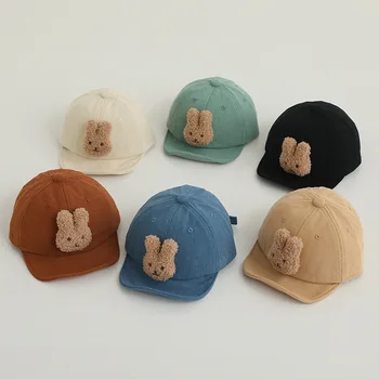Бейзболна шапка с хубав заек от анимационен филм за Малки деца, Есенно-пролетни шапки от Слънцето за момчета и момичета, обикновена меки памучни шапки за бебета