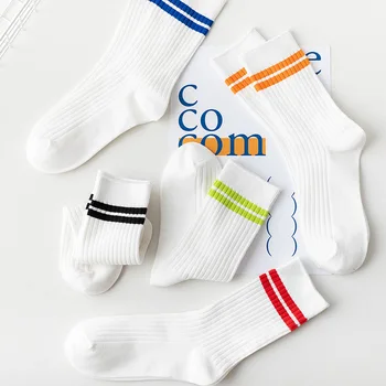 Бели Чорапи, Дамски Модни Спортни Чорапи на Райета, Меки Дишащи Обикновена Памучни Чорапи и Здрава, Дълги Calcetines Mujer 2023