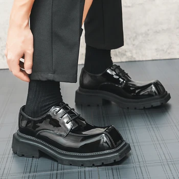 Бизнес и официални мъжки модни ежедневни модела обувки Япония, Корея, кожени обувки с квадратни пръсти, официални мъжки обувки-oxfords Zapatos Hombre