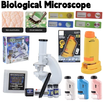 Биологичен HD микроскоп с led лампа 60X-120X Научен модул за обучение оптичен микроскоп, играчки, ръчно изработени микроскоп за деца