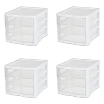 Блок стерилизация с 3 чекмеджета, пластмаса, бяла, комплект от 4