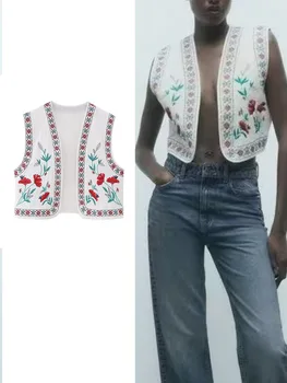 Блузи с бродерия на ТРАФИКА на Сладки За жени 2023, Летни модни върхове-жилетки, Жилетки без ръкав, Дамски градинска дрехи на бретелях, Шик върховете