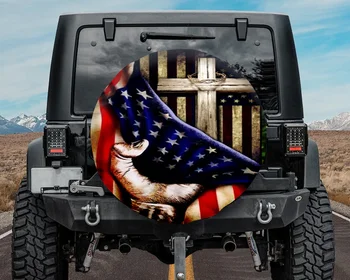 Бог, Калъф за резервна гума с флага на сащ Jeep, Ретро калъф за резервна гума с кръст, Християнин, Забавни подаръци Jeep, Американската гордост, на Резервно копие