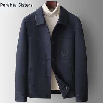Брандираната висококачествена вълнена двустранен вълна яке за мъже, обикновена ежедневни зимни якета, мъжки Връхни дрехи приталенного намаляване на палто