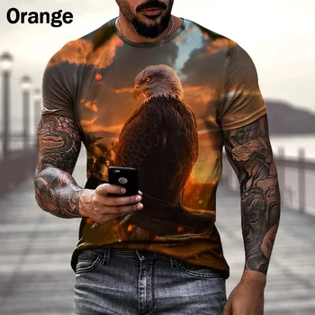 Брандираната лятна тениска BIANYILONG в ретро стил с изображение на животно орел, тениски с 3D принтом, уличен красив флаг, тениска с кръгло деколте и къси ръкави