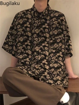 Бугилаку Лятна Нова Безплатна реколта и хонг конг блуза с цветен модел, риза с гумирани и красива подплата за мъже и жени
