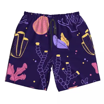 Бързо съхнещи летни мъжки плажни шорти за плуване, гащи за мъже, бански, шорти за плуване, плажни дрехи, лилав цвят с морското дъно