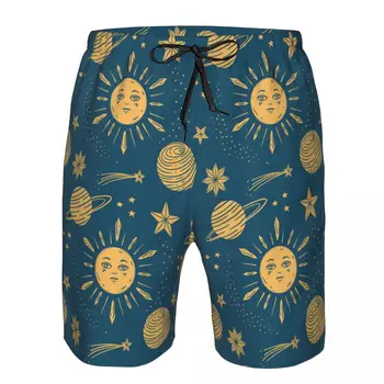 Бързо съхнещи шорти за плуване с изображение на Слънцето, боядисани ръчно, Мъжки Бански костюми, Бански ракла за гмуркане, Плажни дрехи за Плуване