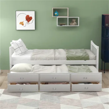 Бял диван с чекмедже двоен размер, висококачествен, здрав, лесно за монтаж за мебели за спални