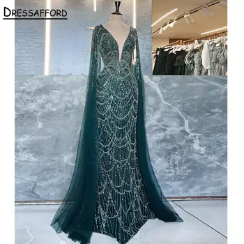 Вечерни рокли принцеса с ръкави-накидками 2023, Арабско Дълго Дамско Сватбена рокля за бала