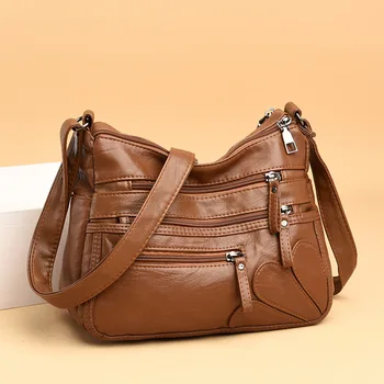 Висококачествени Дамски чанти през рамо от мека кожа, многопластова реколта чанта през рамо, Луксозен дизайнерски дамски чанти и портмонета